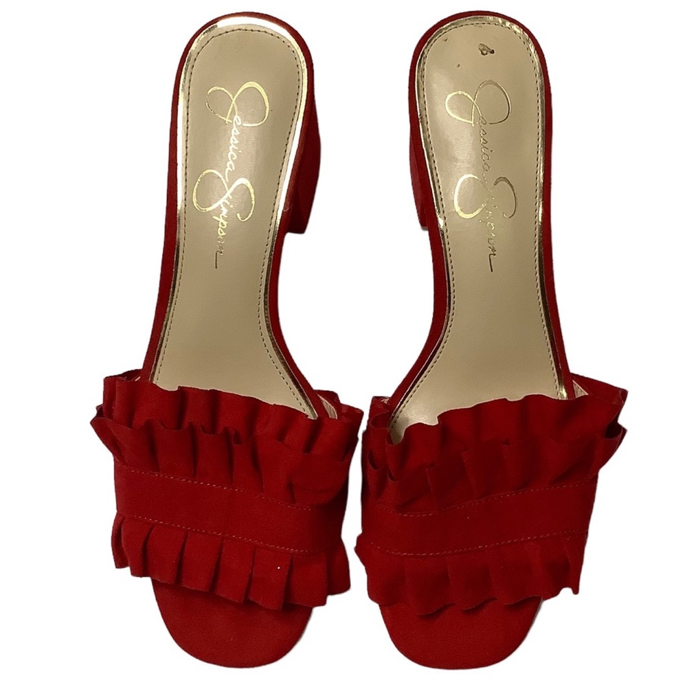 Jessica Simpson Red Ruffle Slide Sandals
